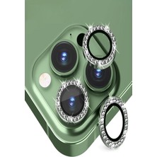 Caseart Apple iPhone 14 Pro Taşlı Tasarım Temperli Cam Kamera Lens Koruyucu - Yeşil