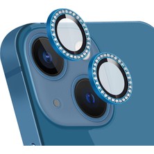 Caseart Apple iPhone 14 Max Taşlı Tasarım Temperli Cam Kamera Lens Koruyucu - Mavi