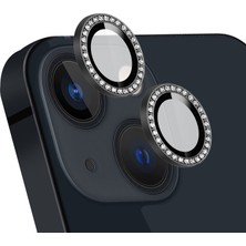 Caseart Apple iPhone 14 Taşlı Tasarım Temperli Cam Kamera Lens Koruyucu - Siyah