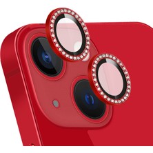 Caseart Apple iPhone 13 Taşlı Tasarım Temperli Cam Kamera Lens Koruyucu - Kırmızı