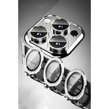 Caseart Apple iPhone 11 Pro Taşlı Tasarım Temperli Cam Kamera Lens Koruyucu - Gümüş