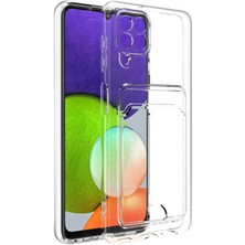 Caseart Samsung Galaxy A22 Kapak Kamera Korumalı Kartlıklı Şeffaf Silikon Kılıf