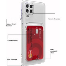 Kzy Samsung Galaxy M22 Kapak Kamera Korumalı Kartlıklı Şeffaf Silikon Kılıf
