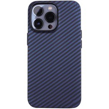 Case 4U Apple iPhone 12 Pro Max Kılıf Karbon Fiber Tasarımlı Parmak İzi Bırakmayan Yüzey Karbono Kapak Lacivert