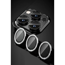 Caseart Apple iPhone 13 Pro Max Taşlı Tasarım Temperli Cam Kamera Lens Koruyucu - Siyah