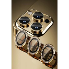 Caseart Apple iPhone 11 Pro Taşlı Tasarım Temperli Cam Kamera Lens Koruyucu - Gold