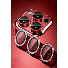 Caseart Apple iPhone 11 Pro Taşlı Tasarım Temperli Cam Kamera Lens Koruyucu - Kırmızı