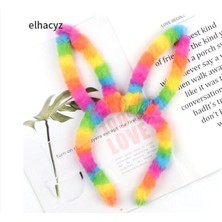 Hd Marketim Sevimli Gökkuşağı Tavşan Kulak Taç Kafa Bandı Kız Çocuk Saç Aksesuarları