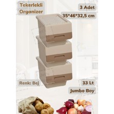 Jet’s Home 3’lü Jumbo Boy Organizer Kutu Tekerlekli Patateslik Soğanlık Sepeti Bej 33 Lt