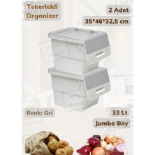 Jet’s Home 2’li Jumbo Boy Organizer Kutu Tekerlekli Patateslik Soğanlık Sepeti Gri 33 Lt