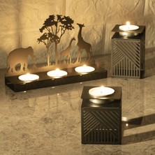 Vinyet Mumluk Safari Ferforje Desen Dekoratif  3'lü Set Küp Metal Mumluk