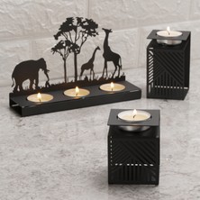Vinyet Mumluk Safari Ferforje Desen Dekoratif  3'lü Set Küp Metal Mumluk