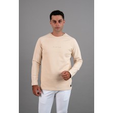 Slimfit Baskılı Sıfır Yaka Uzun Kol Erkek Sweatshirt