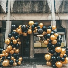 Rönesans Parti 50 Adet 12 Inç Parti Balonu Metalik Gold - Pastel Siyah + 5 mt Balon Zinciri