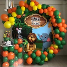 Rönesans Parti Safari Konsepti Balon Zinciri Koyu Yeşil Turuncu Sarı 50 Adet