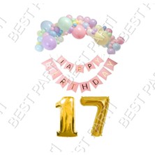 Rönesans Parti Happy Bırthday Yazılı Banner Makaron Balon Seti 17 Yaş Gold Set Doğum Günü