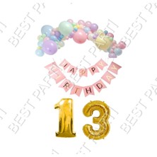 Rönesans Parti Happy Bırthday Yazılı Banner Makaron Balon Seti 13YAŞ Gold Set Doğum Günü