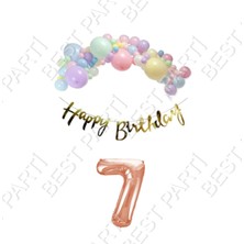 Rönesans Parti Happy Bırthday Gold Yazılı Kaligrafi Banner Makaron Balon Seti 7 Yaş Rose Gold Set Doğum Günü