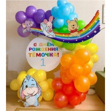 Rönesans Parti Gökkuşağı Temalı Metalik Turuncu - Sarı - Mor -Mavi - Kırmızı 70 Adet Balon Zinciri Seti