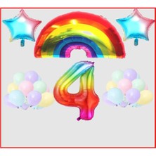 Rönesans Parti Gökkuşağı Yıldız Temalı Makaron Balon 4 Yaş Doğum Günü Parti Seti