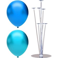 Rönesans Parti 7 Çubuklu Balon Standı + 7 Adet Balon Açık Mavi - Koyu Mavi