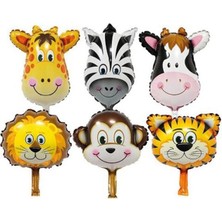Rönesans Parti 6 Adet 14'' 35 cm Safari Set Folyo Balon Hayvan Seti Maymun-Zürafa-Zebra-Aslan-Inek-Kaplan