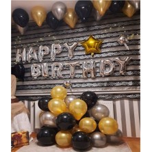 Rönesans Parti Happy Birthday Set Gold Gümüş Siyah