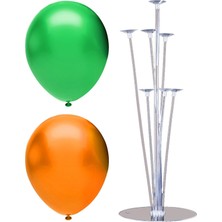 Rönesans Parti 7 Çubuklu Balon Standı + 100 Adet Balon ( Turuncu, Koyu Yeşil )