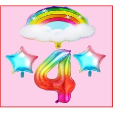 Rönesans Parti Bulutlu Gökkuşağı Yıldız Temalı 4 Yaş Doğum Günü Parti Seti