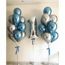 Rönesans Parti Gümüş 1 Yaş Mavi Gri Krom Balon Seti