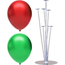 Rönesans Parti 7 Çubuklu Balon Standı + 7 Adet Balon ( Kırmızı, Koyu Yeşil )
