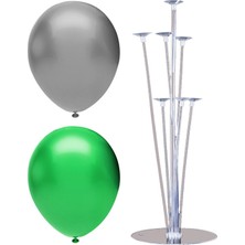 Rönesans Parti 7 Çubuklu Balon Standı + 20 Adet Balon ( Gümüş - Koyu Yeşil )