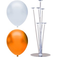 Rönesans Parti 7 Çubuklu Balon Standı + 100 Adet Balon ( Turuncu - Beyaz )