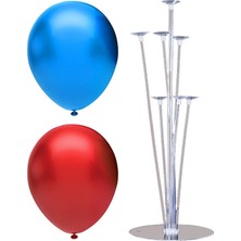 Rönesans Parti 7 Çubuklu Balon Standı + 40 Adet Balon ( Kırmızı - Koyu Mavi )