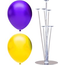 Rönesans Parti 7 Çubuklu Balon Standı + 7 Adet Balon ( Mor - Sarı )