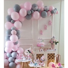 Rönesans Parti Pastel Pembe Gri Balon 100 Adet + 5 Mt. Balon Zinciri
