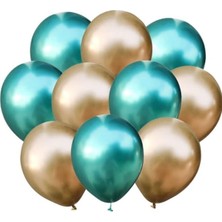Rönesans Parti Altın-Yeşil Krom Balon 10 Adet