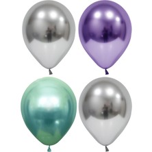 Rönesans Parti Gümüş-Mor-Yeşil Krom Balon 20 Adet