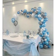 Rönesans Parti 50 Adet 12 Inç Metalik Parti Balonu Metalik Mavi -Metalik Beyaz - Metalik Gümüş