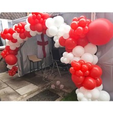 Rönesans Parti Pastel Kırmızı Beyaz Balon Zinciri 50 Adet + 5 mt Balon Zinciri