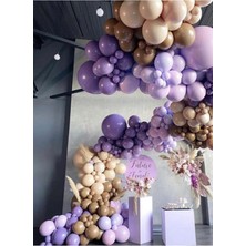 Rönesans Parti Mor-Lila-Karamel-Ten Renk Balon Zinciri 50 Adet+5 mt Balon Zinciri