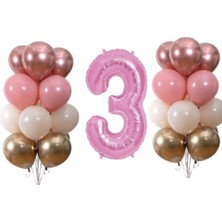 Rönesans Parti Pastel Krom 3 Yaş Pembe Doğum Günü Balon Seti