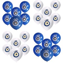 Rönesans Parti Nazar Boncuğu Baskılı Beyaz-Mavi Sünnet Parti Balonu 30 Adet