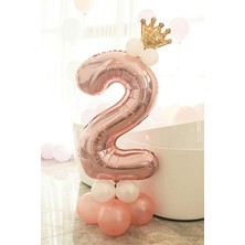 Rönesans Parti 2 Yaş Rose Gold Rakam Balon Altın Kral Taçlı Balon Seti