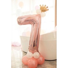 Rönesans Parti 7 Yaş Rose Gold Rakam Balon Altın Kral Taçlı Balon Seti