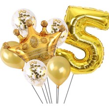 Rönesans Parti 5 Yaş Altın Kral Kraliçe Taçlı Folyo Balon Seti