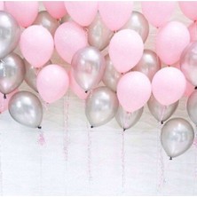 Rönesans Parti Pembe-Gümüş Balon Seti 50 Adet