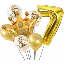 Rönesans Parti 7 Yaş Altın Kral Kraliçe Taçlı Folyo Balon Seti