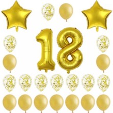 Rönesans Parti 18 Yaş Konfetili Balon Doğum Günü Seti Gold