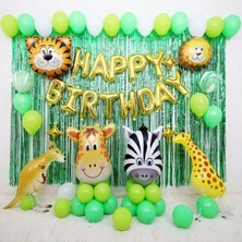 Rönesans Parti Safari Balon Konsept Happy Bırthday Balon 4 Adet Safari Folyo Balon ve Zincir